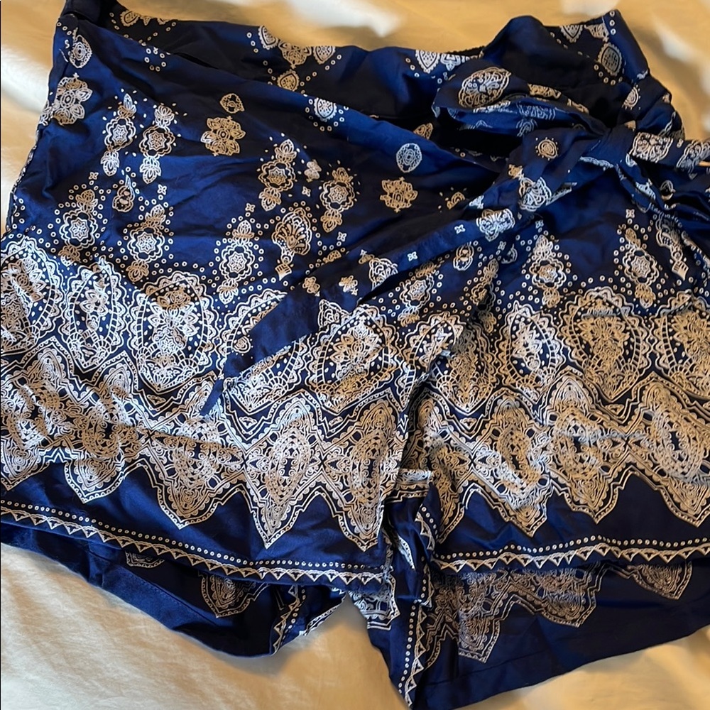 Blue and White Patterned Shorts